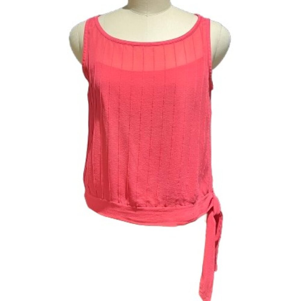 Ann Taylor Coral Silk Pintuck Tie Waist Tank Top Y2K Size L